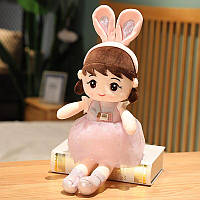 Мягкая кукла с кроличьими ушками 45см, сиреневое платье