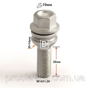 Болт T1984142 M14X1,50X36 Дакромет вращ.Сфера ориг.Touareg, ключ 19 мм