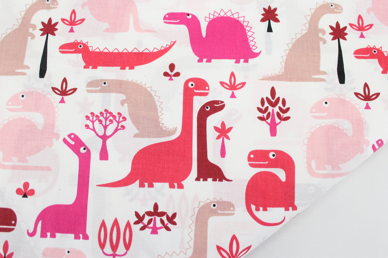 Бязь із динозаврами червоно-малинових квітів No892, фото 1