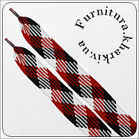 Шнурки широкі (3 см) чорно-червоно-білого кольору 120 см завдовжки