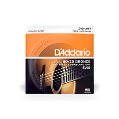 Струни для акустичної гітари D'ADDARIO EJ10 80/20 BRONZE EXTRA LIGHT (10-47)