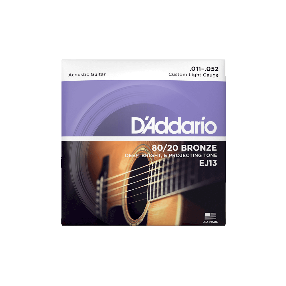 Струни для акустичної гітари D'ADDARIO EJ13 80/20 BRONZE CUSTOM LIGHT (11-52)