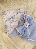 Літній мусліновий конверт для новонароджених, блакитний з принтом зайченята, фото 2