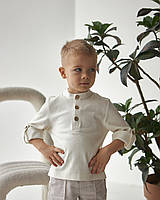Детская льняная рубашка для мальчика с воротником-стойкой р.86-128