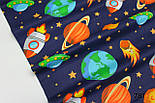 Бязь польська "Космос із ракетами" на синьому тлі No781, фото 2