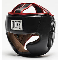 Боксерський шолом шкіряний із захистом щік та підборіддя Leone Full Cover Black L чорний