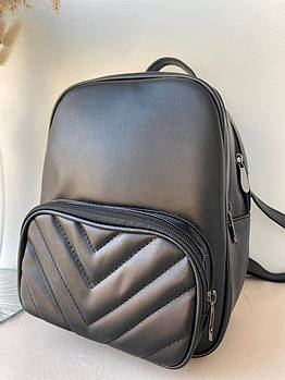 Рюкзак жіночий чорний міський стьобаний 27*22 см на блискавці з кишенею зі штучної шкіри Nata