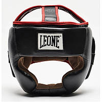 Боксерський шолом шкіряний із захистом щік та підборіддя Leone Full Cover Black M чорний