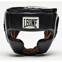 Боксерский шлем детский с защитой щек и подбородка Leone Junior Black XS черный