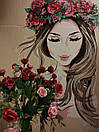 Наклейка на стіну Акварельна дівчина у вінку з квітів (кольорова наклейка, салон краси, силует жінки), фото 2