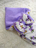 Літній мусліновий конверт для новонароджених, фіолетовий з принтом квітковий букет, фото 2