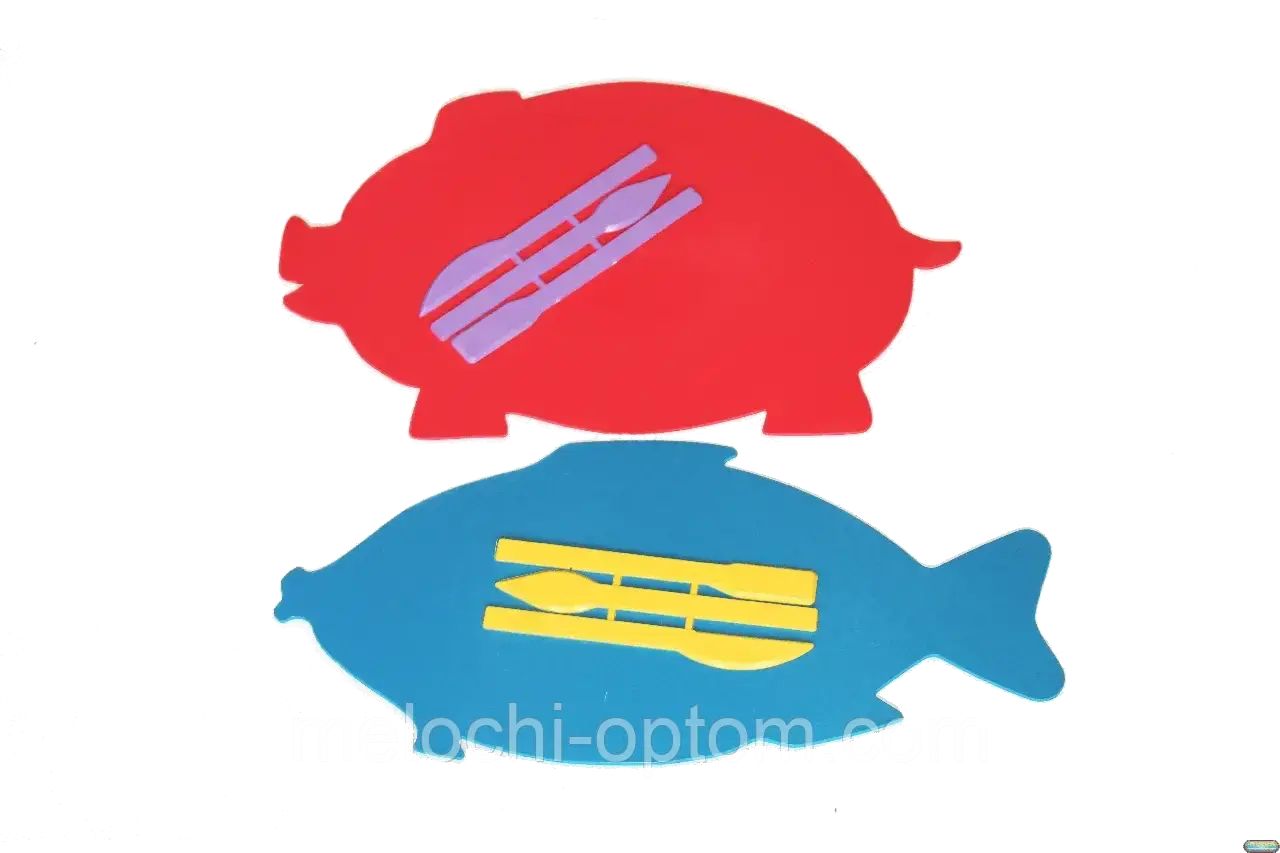 Дошки для пластиліну ФІГУРНІ (Яблуко, Груша, Рибка, Порося) +стеки для дитячої творчості, фото 1