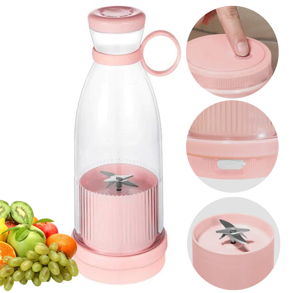 Портативный блендер-бутылка 350мл Fresh Juice Blender, USB, Розовый ...