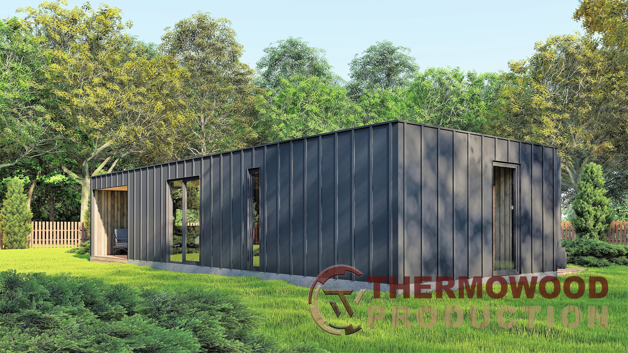 Модульная баня 4,0х2,75м с панорамным окном Gartensauna-23 от Thermowood Production