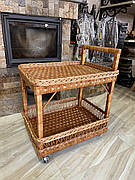 Стіл плетений з лози міні-бар (сервірувальний) на колесиках.