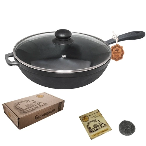 Сковорода чавунна лита S&T зі скляною кришкою 24х6 см, фото 1