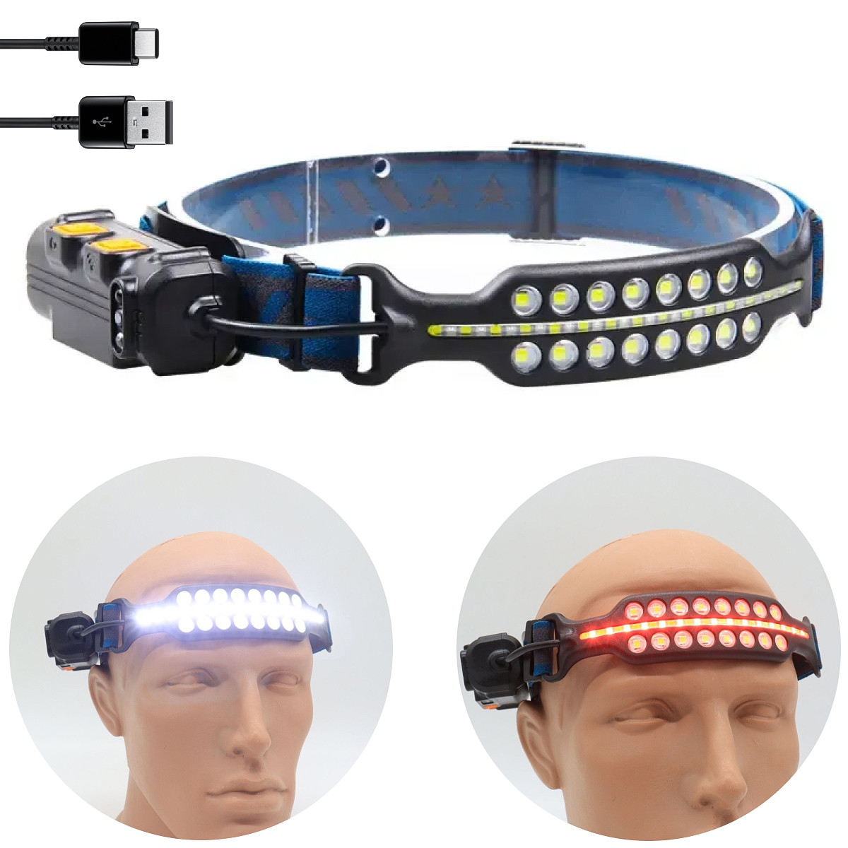 Ліхтар налобний BL-W690-2 з датчиком руху, Type-C / Акумуляторний LED ліхтарик з сенсорним керуванням, фото 1