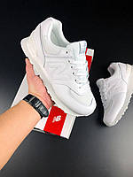 Кроссовки женские New Balance 574 White белые весна лето нью беланс демисезонные кожаные модные