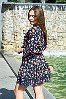 Весеннее летнее платье женское в цветочек темно-синее легкое мини платье бэби долл клеш с рукавом платье 42-46