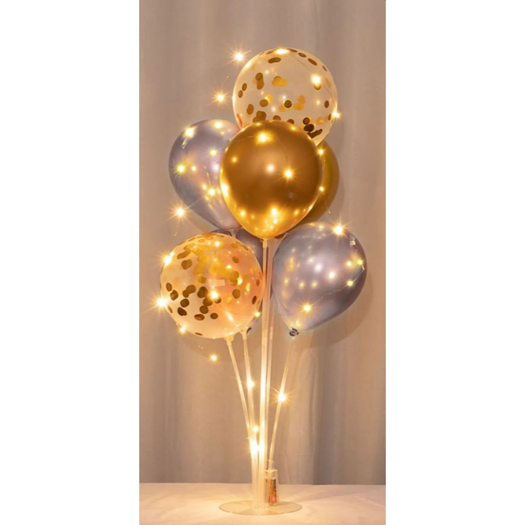 Фонтан з кульок з підсвіткою 7 кульок | Золото Срібло Конфетті