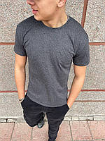 Мужская базовая футболка прилегающая хлопковая темно-серая однотонная (My)