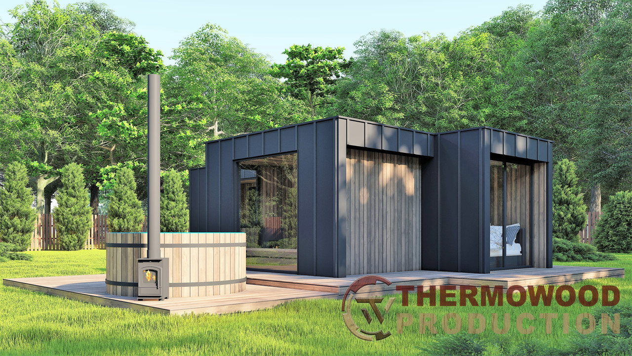 Модульная баня 4,0х2,75м с панорамным окном Gartensauna-23 от Thermowood Production