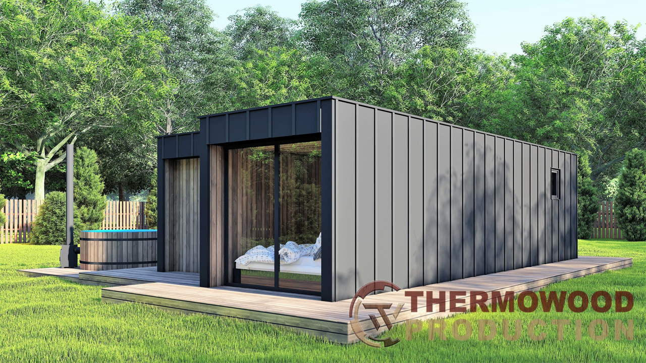 Модульная баня 4,0х2,75м с панорамным окном Gartensauna-23 от Thermowood Production