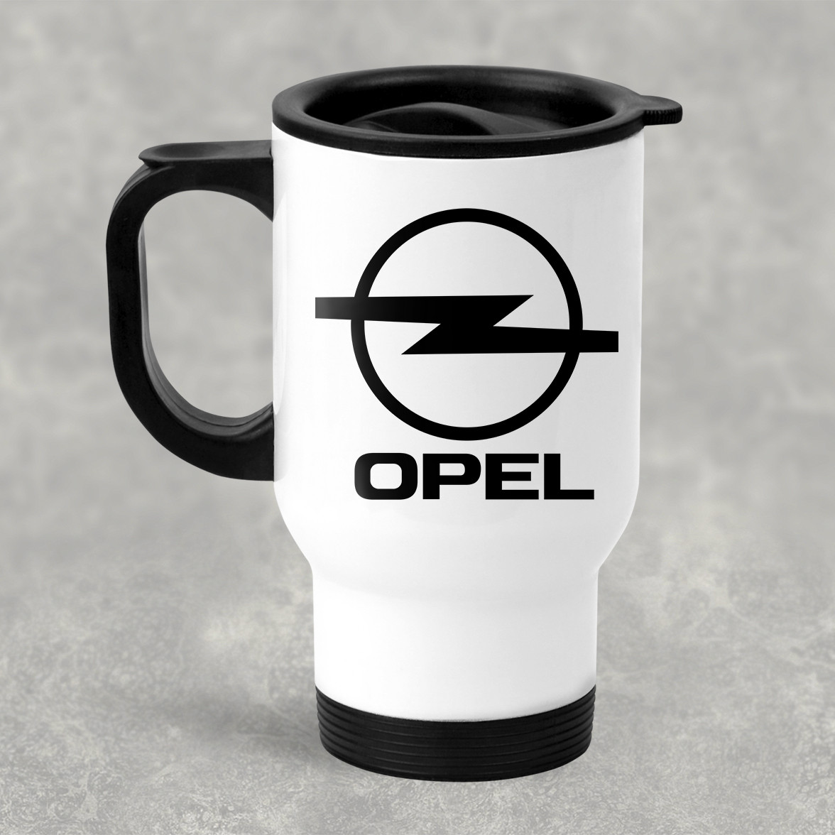 Автомобільна термокружка с маркой авто OPEL / Опель, металева 450 мл, біла