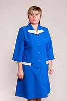 Женский рабочий халат Милена, синий. Халат для уборщицы, горничной, продавца