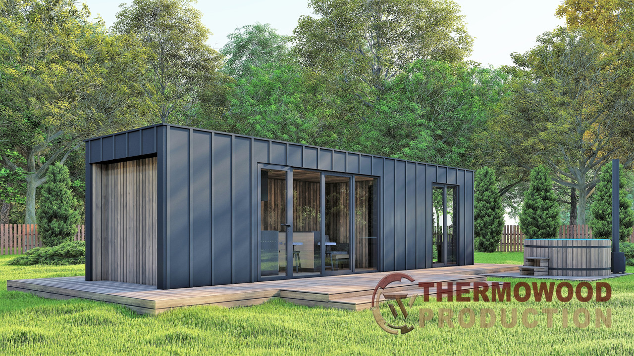 Модульная баня 4,0х2,75м с панорамным окном Gartensauna-23 от Thermowood Production