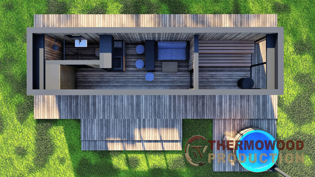 Модульная баня 4,0х2,75м с панорамным окном Gartensauna-23 от Thermowood Production