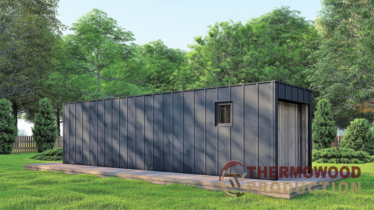 Модульная баня 4,0х2,75м с панорамным окном Gartensauna-23 от Thermowood Production