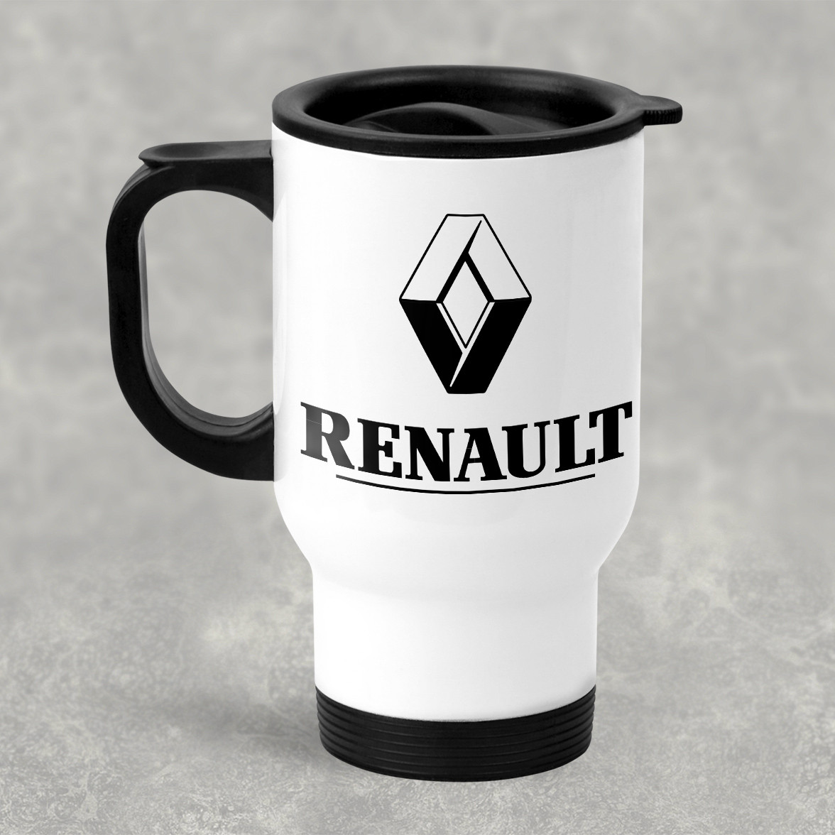 Автомобільна термокружка с маркой авто Renault / Рено, металева 450 мл, біла