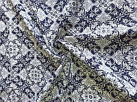 Тканина Коттон жаккард орнамент, темно синій з білим