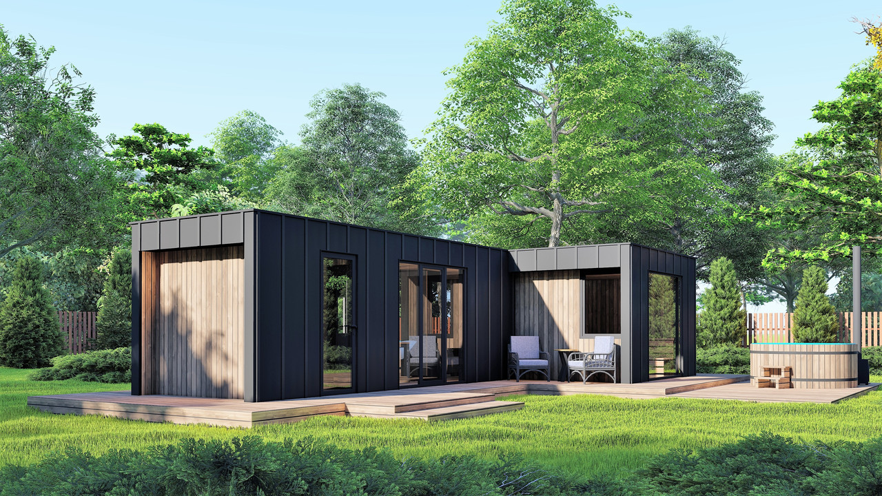 Модульная баня 4,0х2,75м с панорамным окном Gartensauna-23 от Thermowood Production