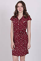 Платье женское бордовый горох белый на пуговицах софт миди Актуаль 004, 46