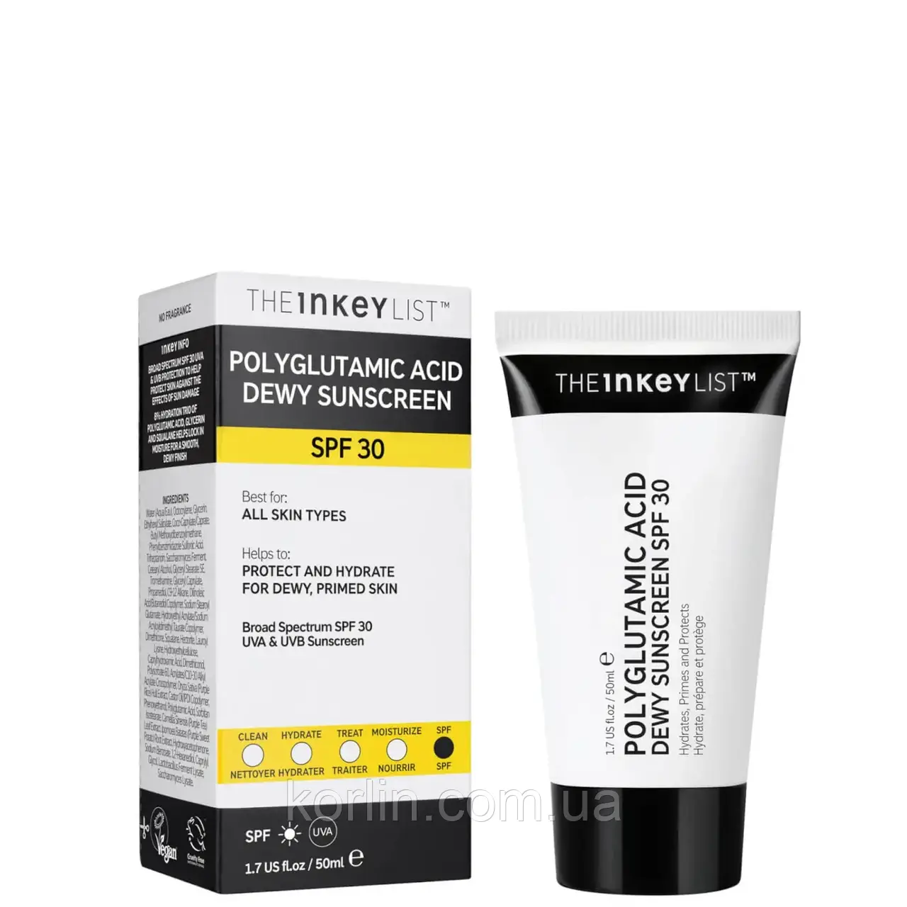 The Inkey List Polyglutamic Acid Dewy Sunscreen SPF30 Надлегкий Сонцезахисний Крем для Обличчя 50 мл.