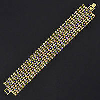 Браслет жіночий на руку золотиста доріжка каменів 9 рядів довжина 18 см ширина 23 мм бензиновий відтінок