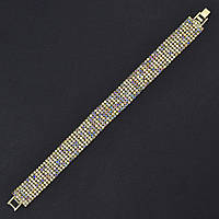 Браслет жіночий на руку золотиста доріжка каменів 7 рядів довжина 20 см ширина 15 мм бензиновий відтінок