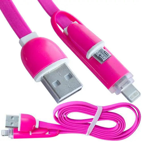 Шнур 2в1, штекер USB А - штекер micro USB + штекер iPhone6, рожевий, 1м, в блістері