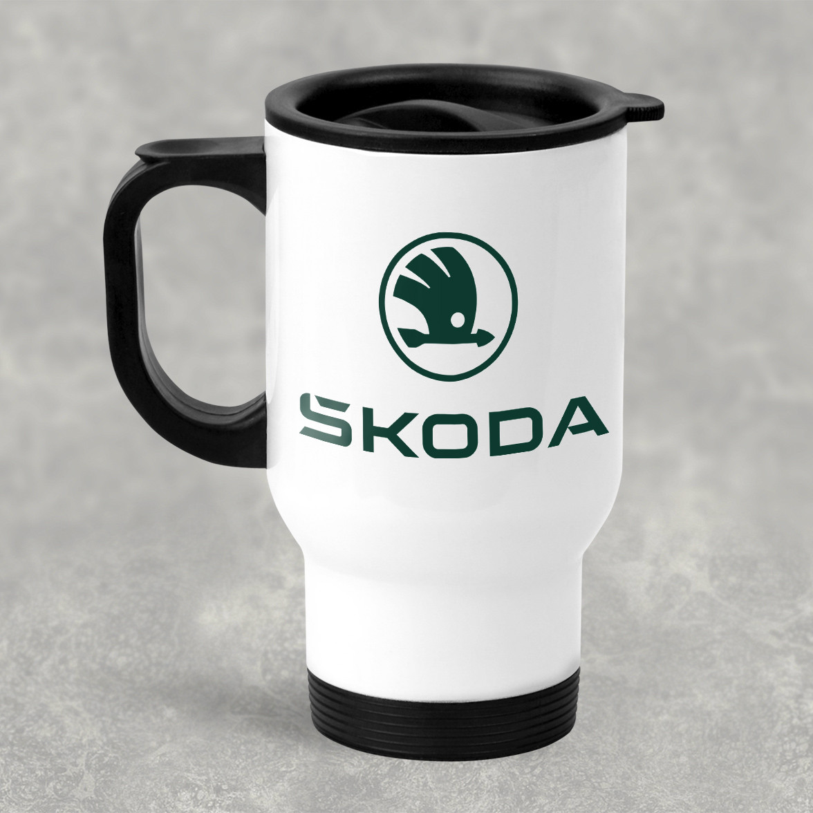Автомобільна термокружка с маркой авто SKODA / Шкода, металева 450 мл, біла