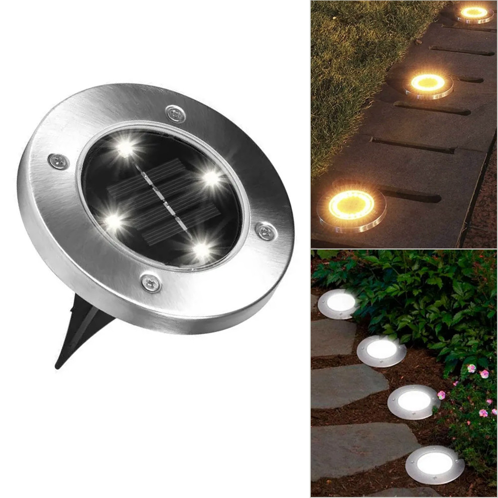Вуличний світильник із сонячною батареєю в землю, 4LED, Disk Light, 1шт/ Садовий ліхтар / Світильник для газону, фото 1