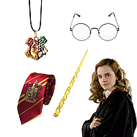Набор Гермионы Грейнджер 4 в 1: Галстук + Очки + Волшебная Палочка + Кулон | Косплей Harry Potter Cosplay