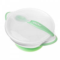 Тарілка на присосці з ложкою, білий-синій Akuku A0504