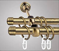 Карниз для штор металлический ЗАГЛУШКА двойной 19+16мм 4.0м (стык труб) Цвет Античное золото