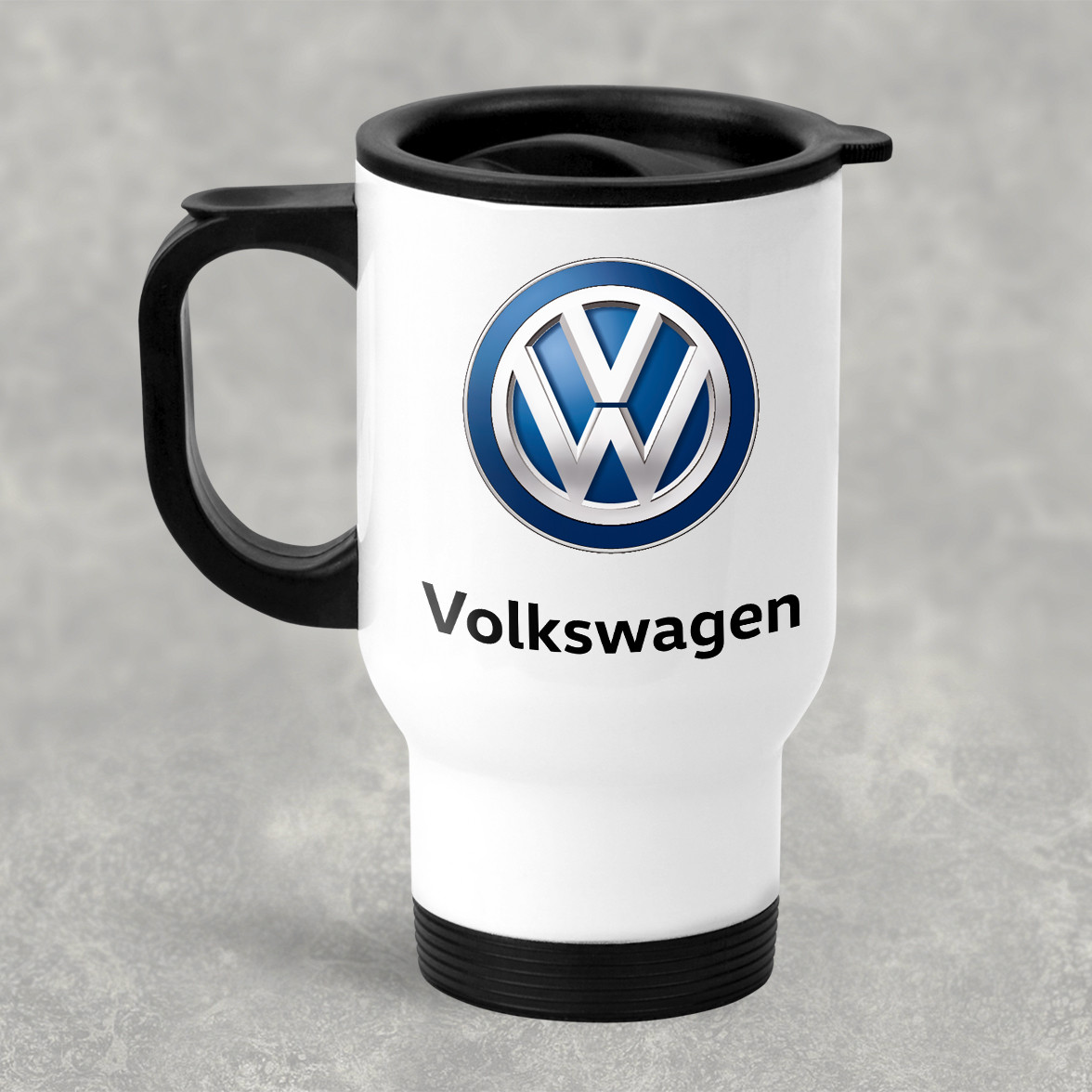 Автомобільна термокружка с маркой авто Volkswagen / Фольксваген, металева 450 мл, біла