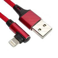 Шнур штекер USB А - штекер iPhone 6 кутовий, в сітці, 1м, червоний