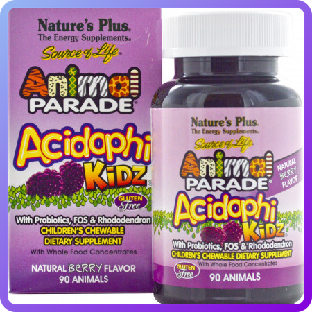 Пробіотичний Комплекс для Поліпшення Травлення для Дітей Natures Plus Animal Parade Acidophi Kidz (90 (338419)