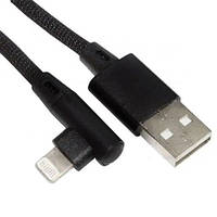 Шнур штекер USB А - штекер iPhone 6 кутовий, в сітці, 1м, чорний