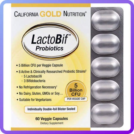 Пробіотики California Gold Nutrition LactoBif Probiotics 5 млрд ДЕЩО (60 овочевих капсул) (338439)